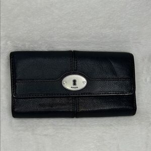 Fossil Black Leather Wallet Purse Clutch